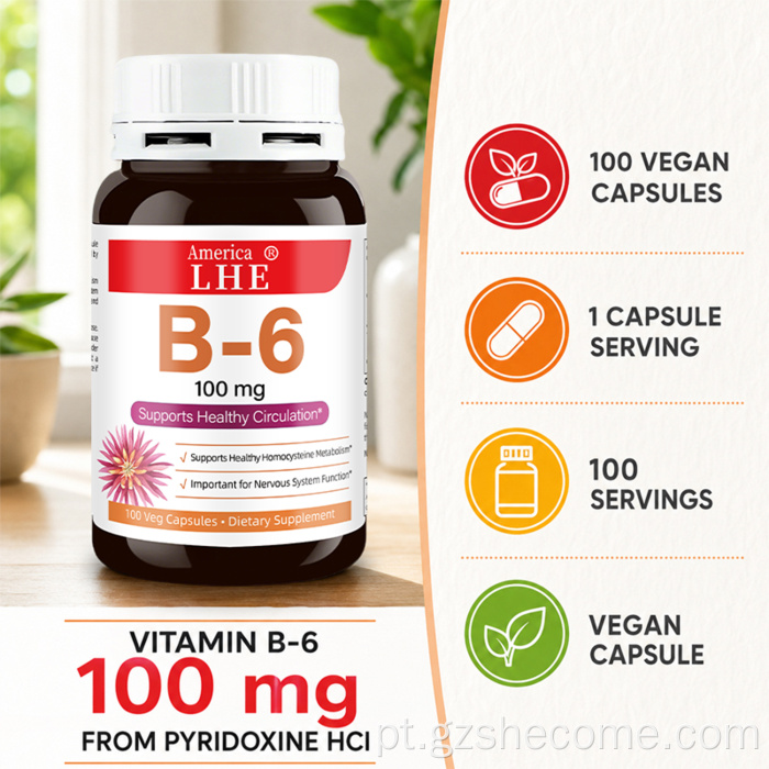 Shecome Vitamina B6 Cápsulas Sistema Nervoso Saúde Cardíaca